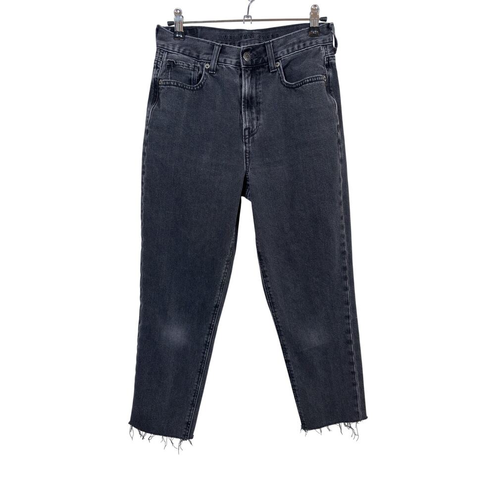 American Eagle Mom Jeans Womens 0 Black High Rise Raw Hem